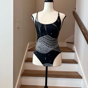 Black & White Patterned One-Piece Swimsuit - Women's